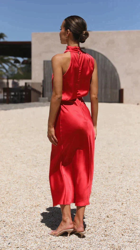 Melvorie | Femme Robe Midi Satinée Col Halter - Champagne - Image 10