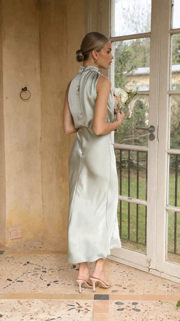 Melvorie | Femme Robe Midi Satinée Col Halter - Champagne - Image 4