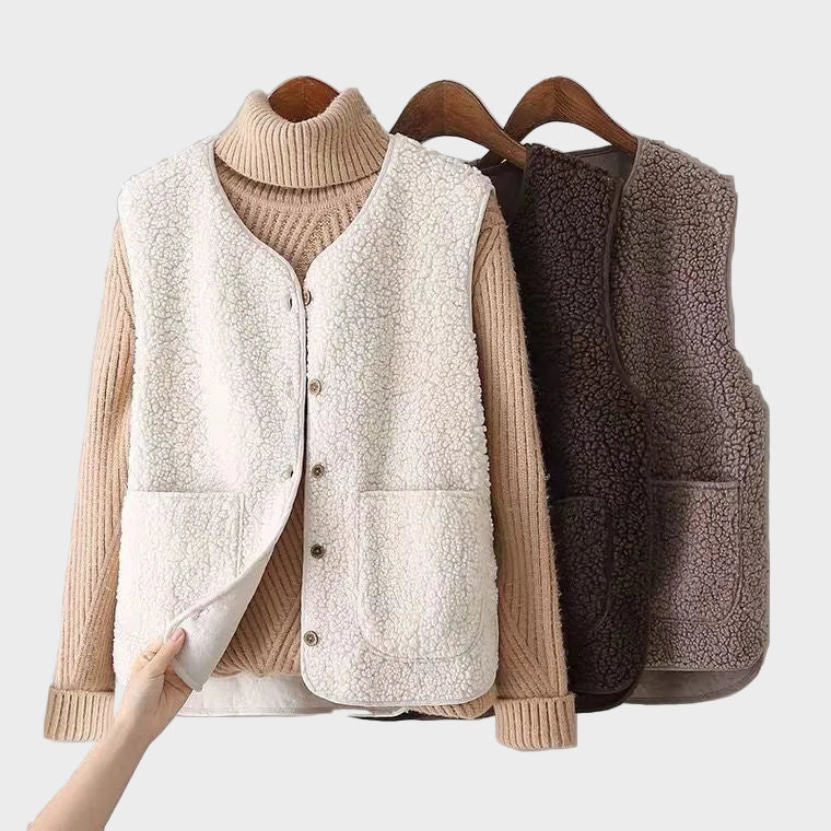 Mélisande | Gilet sans manches femme laine bouclée - Cream - Image 2