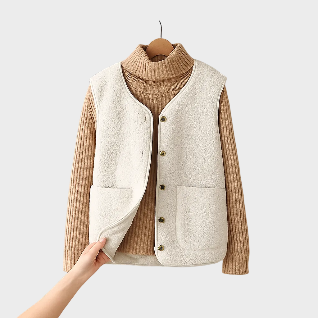 Mélisande | Gilet sans manches femme laine bouclée - Cream - Image 3