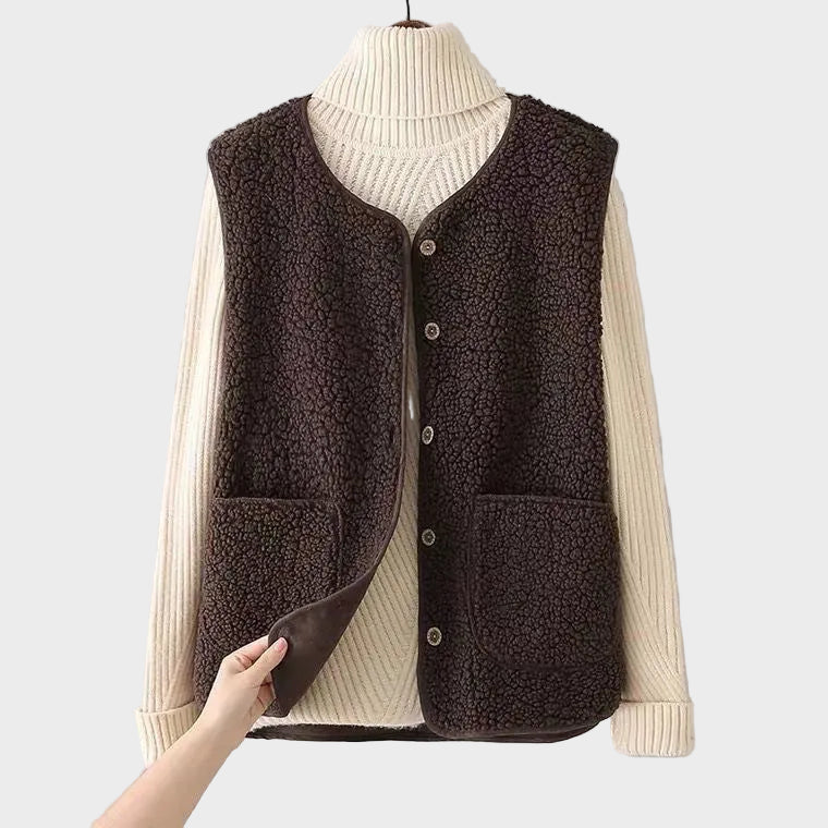 Mélisande | Gilet sans manches femme laine bouclée - Cream - Image 4