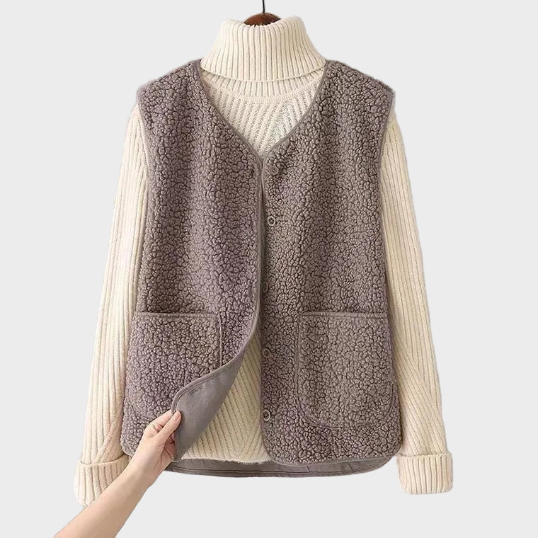 Mélisande | Gilet sans manches femme laine bouclée - Cream - Image 5