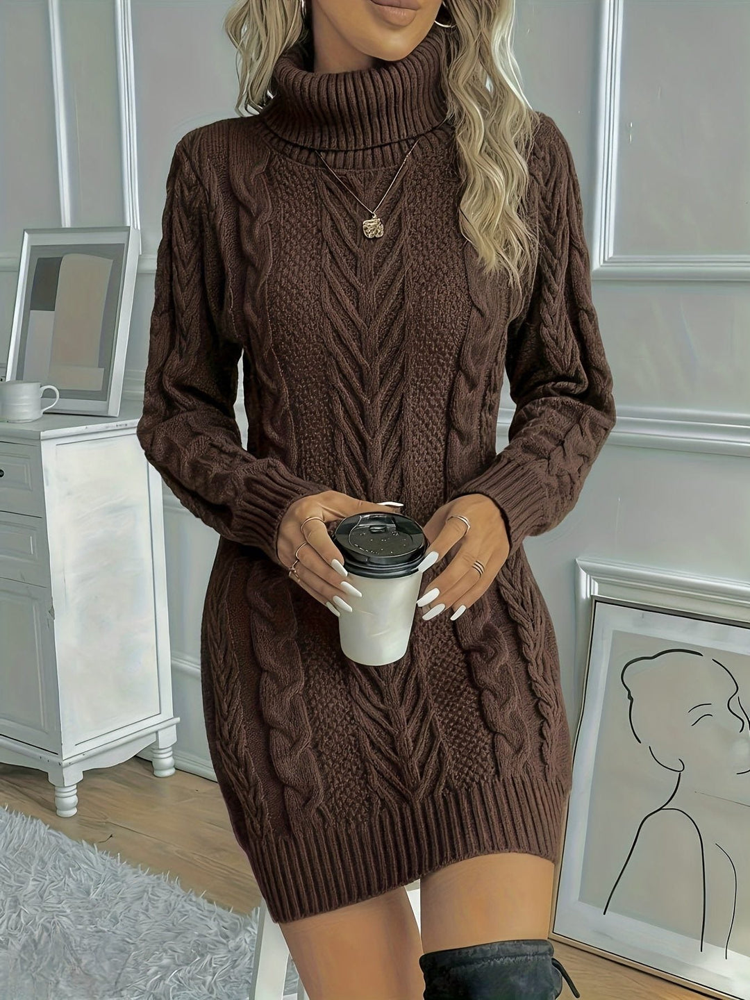 Molvène | Femme Robe Pull Col Roulé Torsadée - Image 3