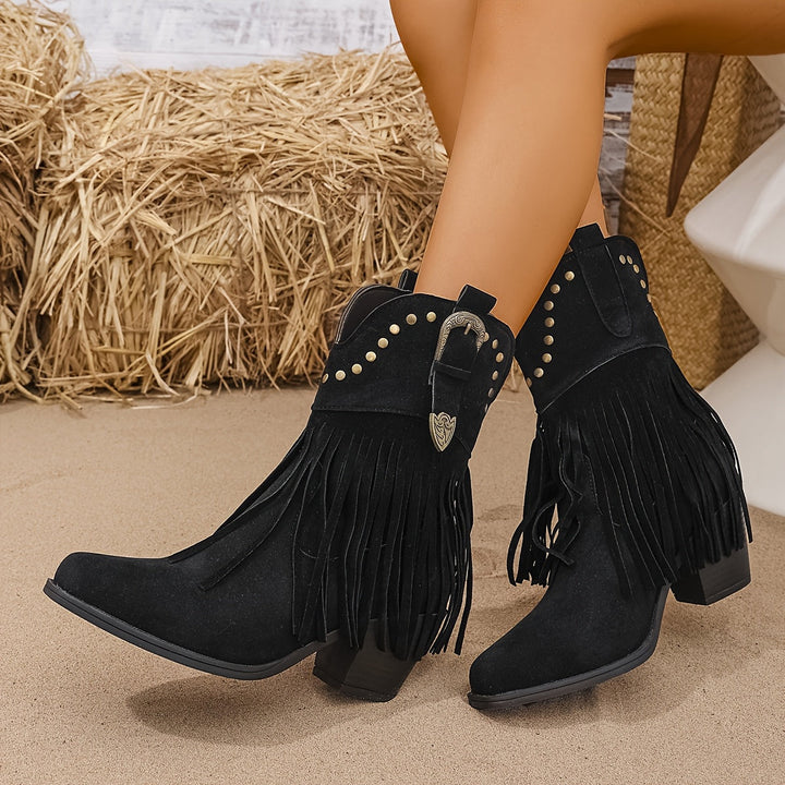 Méravène | Femme Bottines Franges Style Western - Camel - Image 4