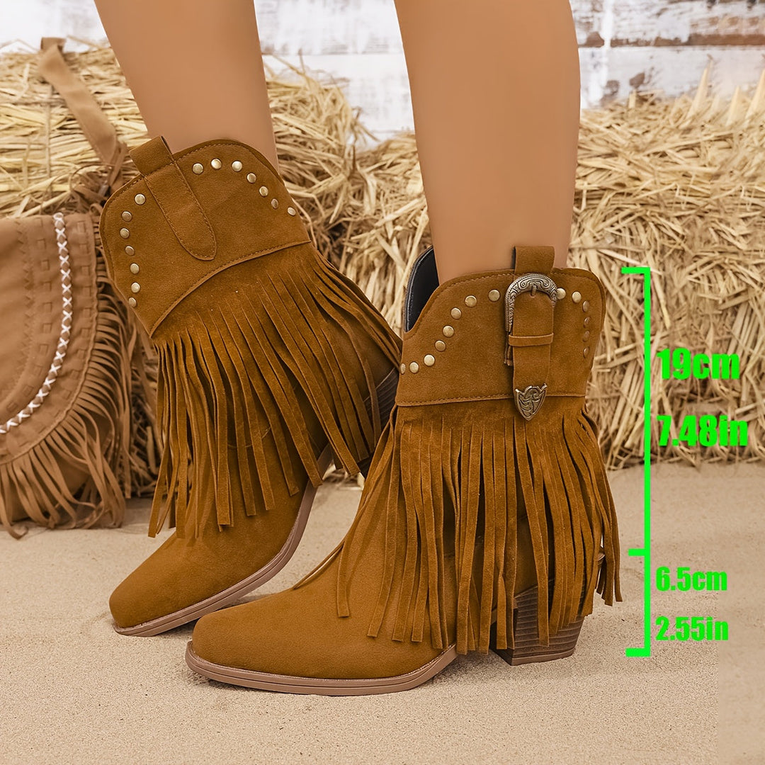 Méravène | Femme Bottines Franges Style Western - Camel - Image 6