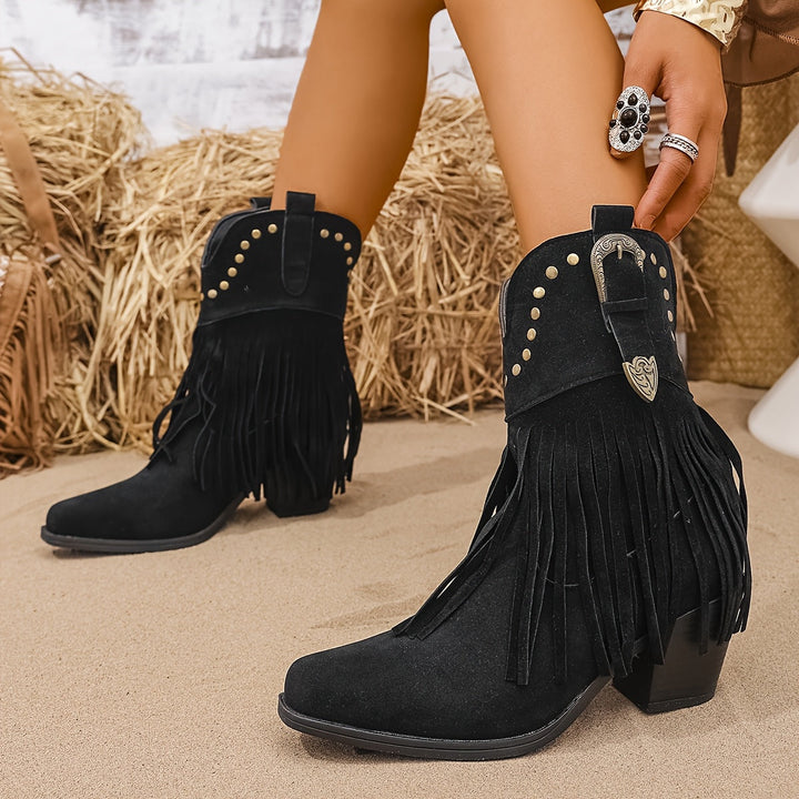 Méravène | Femme Bottines Franges Style Western - Camel - Image 8