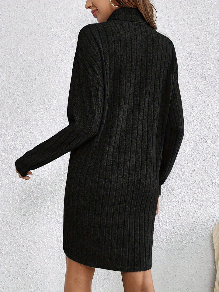 Nelvhara | Femme Robe Pull Col Roulé Côtelée Mini - Taupe - Image 10