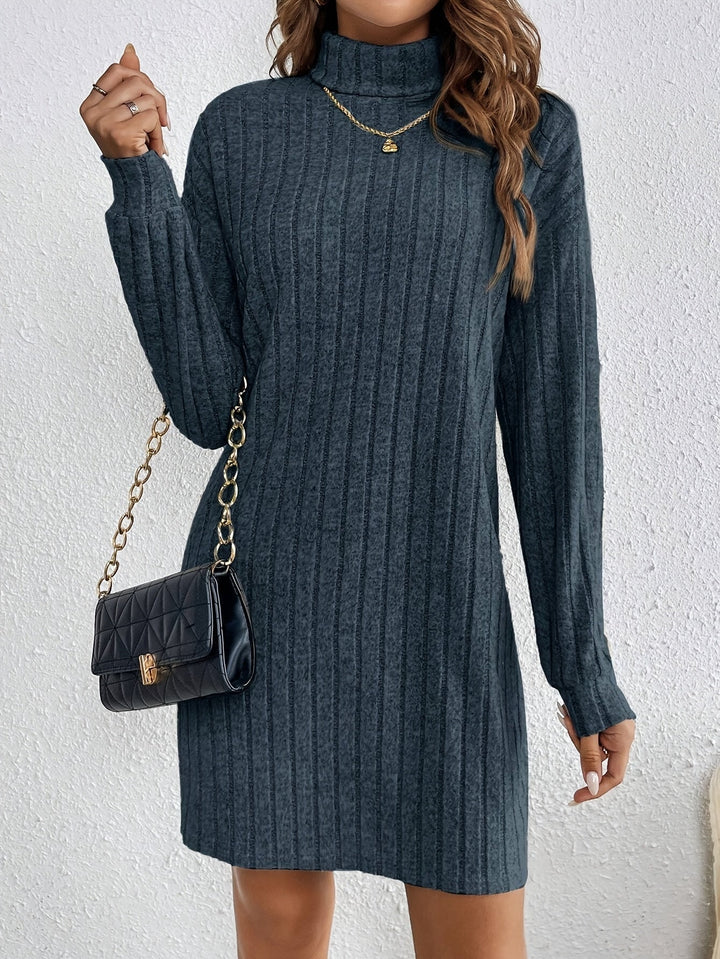 Nelvhara | Femme Robe Pull Col Roulé Côtelée Mini - Taupe - Image 17