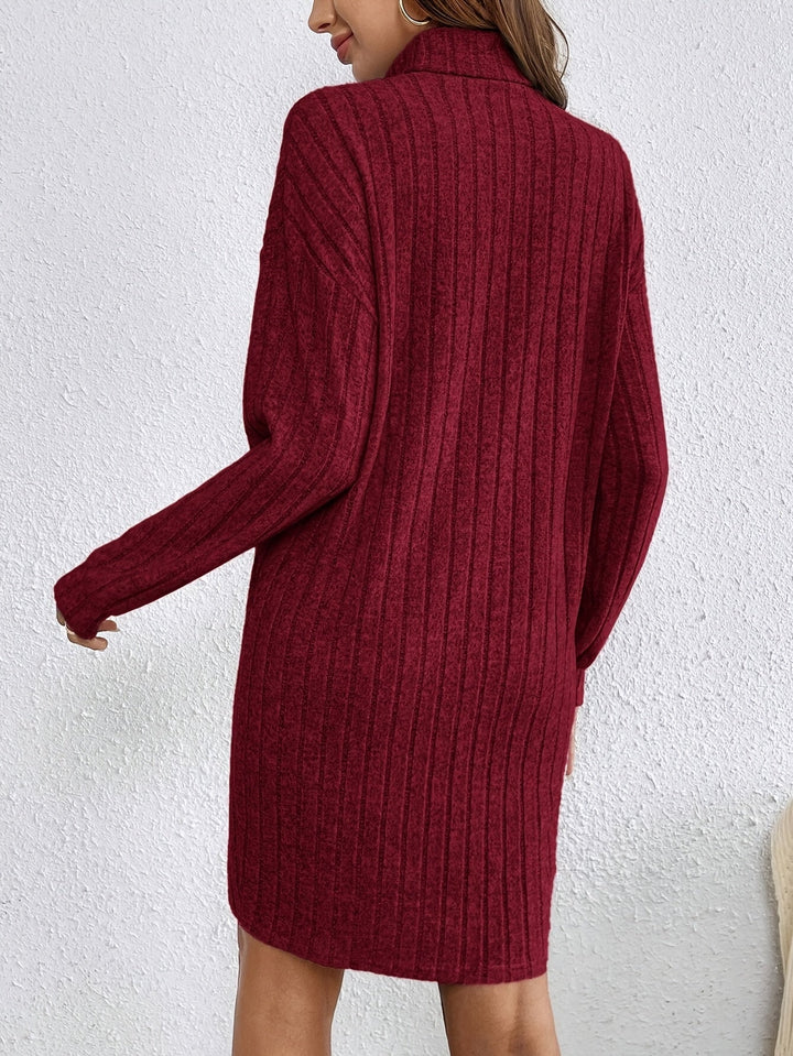 Nelvhara | Femme Robe Pull Col Roulé Côtelée Mini - Taupe - Image 23