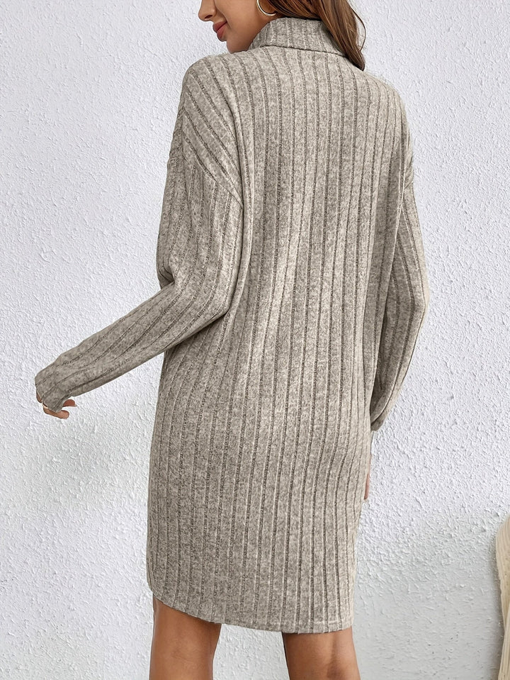 Nelvhara | Femme Robe Pull Col Roulé Côtelée Mini - Taupe - Image 3