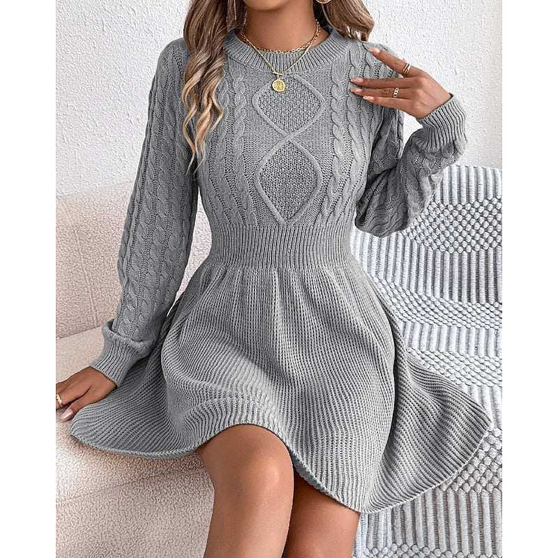 Nelvhire | Femme Robe Pull Torsadée Col Rond Mini - Grey - Image 1