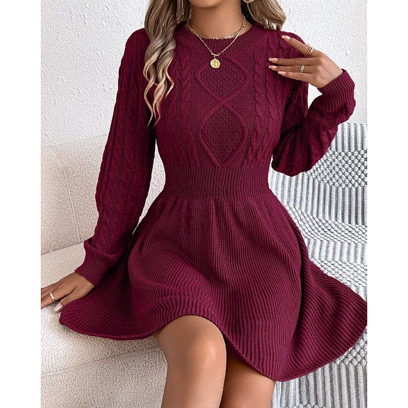 Nelvhire | Femme Robe Pull Torsadée Col Rond Mini - Grey - Image 11
