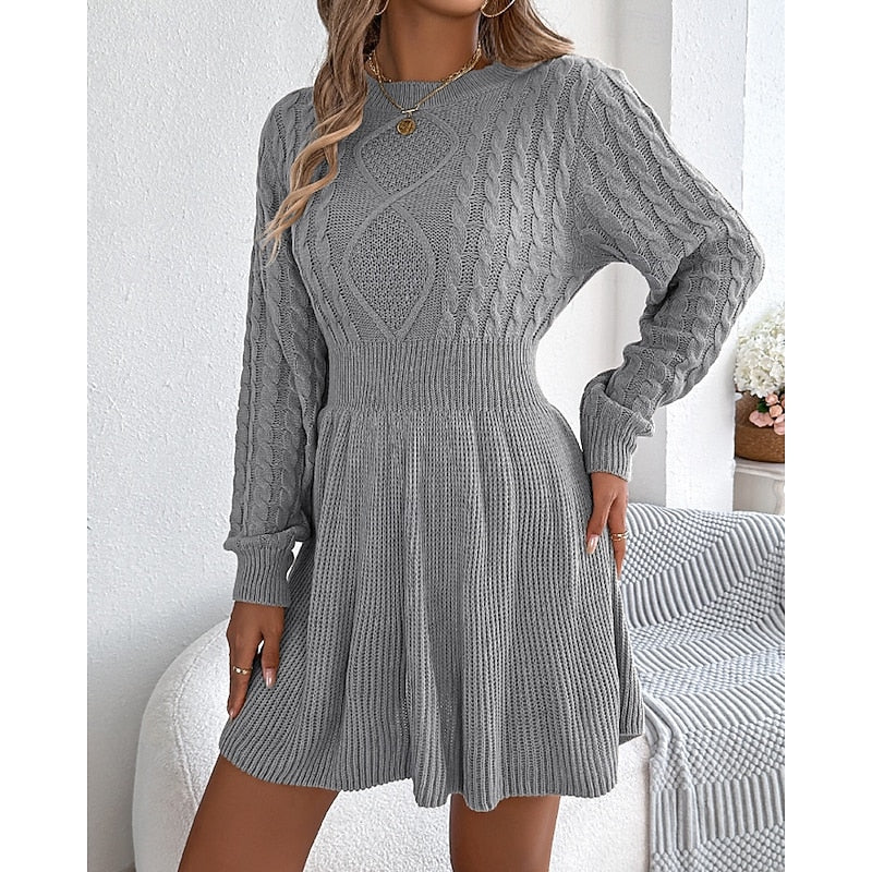 Nelvhire | Femme Robe Pull Torsadée Col Rond Mini - Grey - Image 2