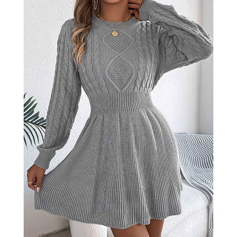 Nelvhire | Femme Robe Pull Torsadée Col Rond Mini - Grey - Image 4