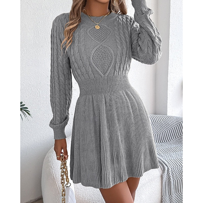Nelvhire | Femme Robe Pull Torsadée Col Rond Mini - Grey - Image 5