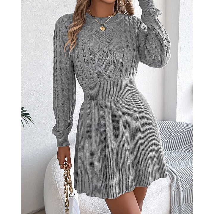 Nelvhire | Femme Robe Pull Torsadée Col Rond Mini - Grey - Image 5