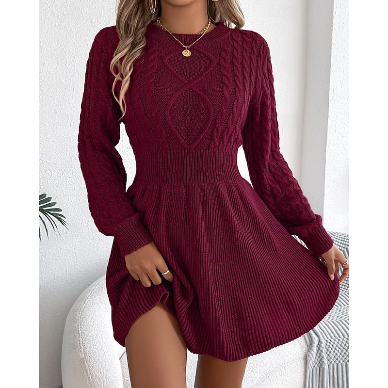 Nelvhire | Femme Robe Pull Torsadée Col Rond Mini - Grey - Image 8