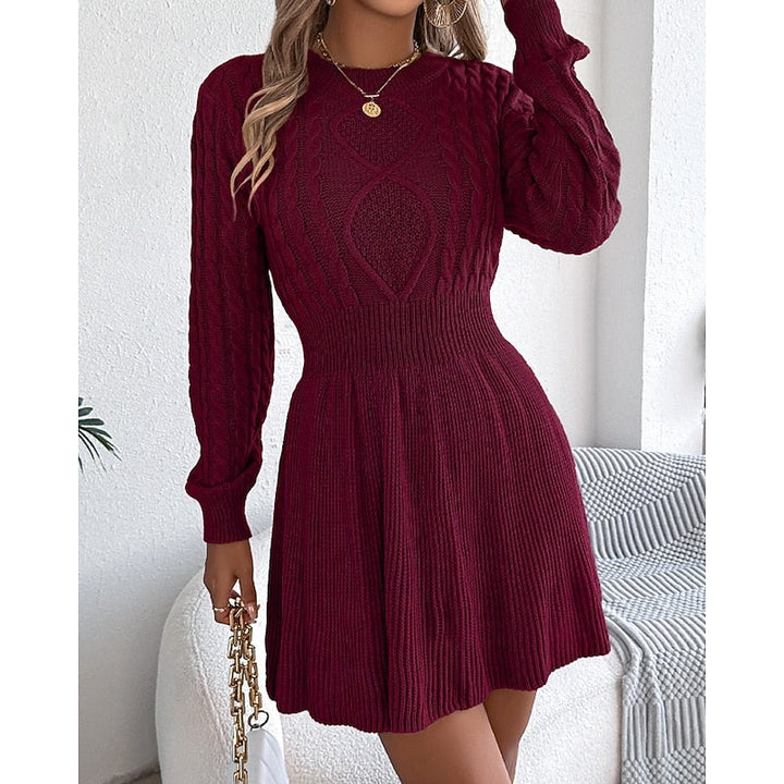 Nelvhire | Femme Robe Pull Torsadée Col Rond Mini - Grey - Image 9