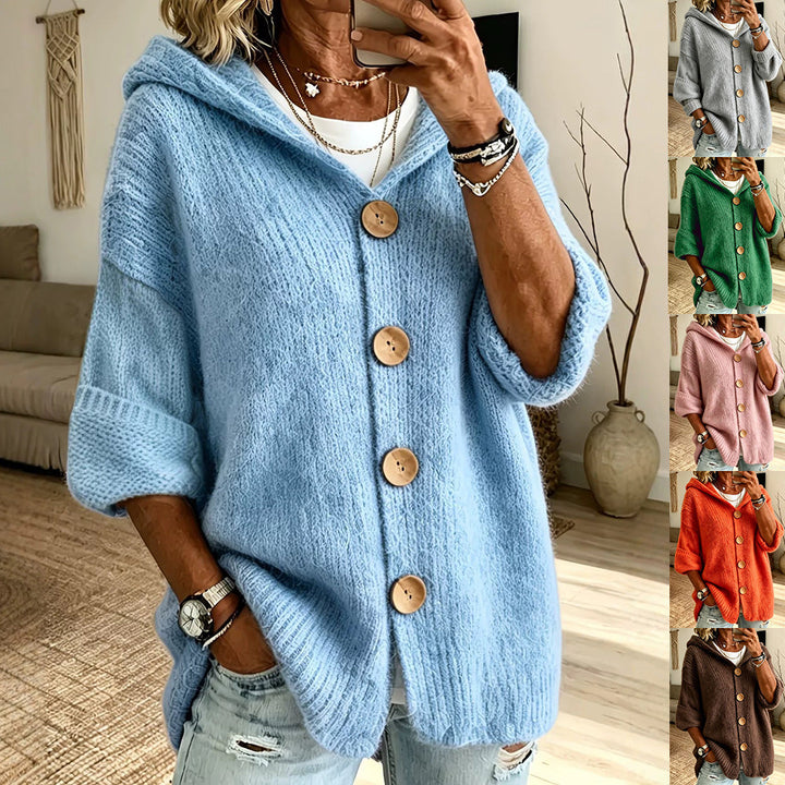 Nelvore | Femme Cardigan à Capuche Boutonné Maille - Light Blue - Image 1