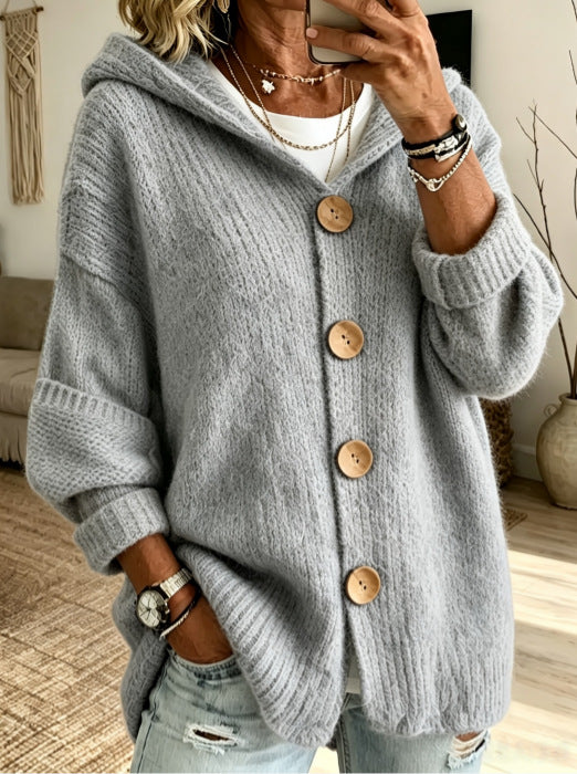 Nelvore | Femme Cardigan à Capuche Boutonné Maille - Light Blue - Image 10