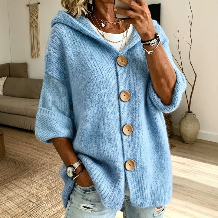 Nelvore | Femme Cardigan à Capuche Boutonné Maille - Light Blue - Image 11