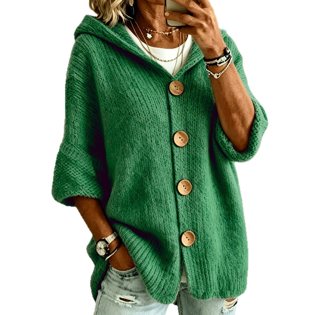 Nelvore | Femme Cardigan à Capuche Boutonné Maille - Light Blue - Image 12