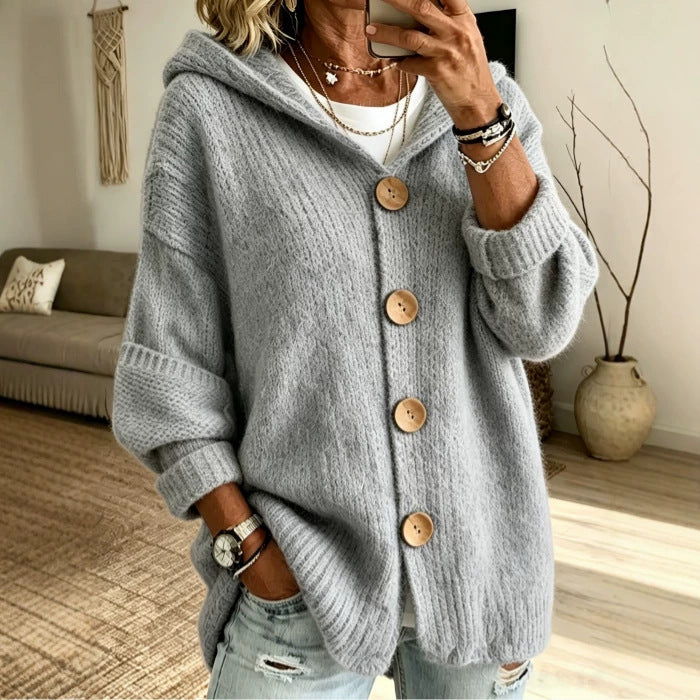 Nelvore | Femme Cardigan à Capuche Boutonné Maille - Light Blue - Image 2
