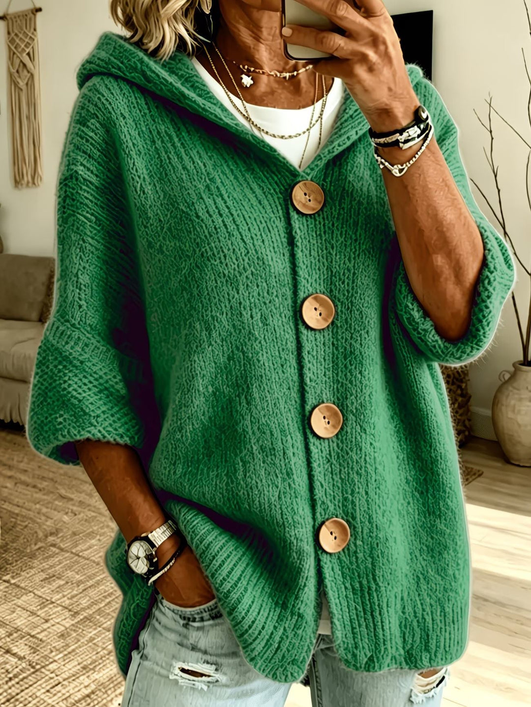 Nelvore | Femme Cardigan à Capuche Boutonné Maille - Light Blue - Image 9