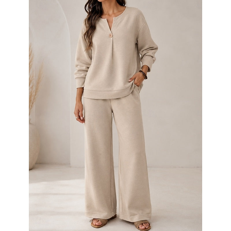 Nilvande | Femme Ensemble Loungewear Pantalon Large - Beige - Image 1