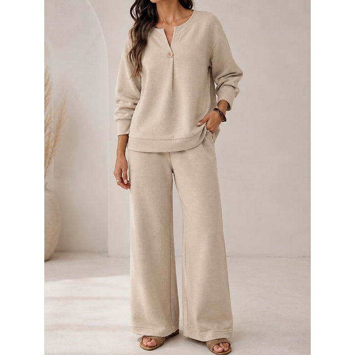 Nilvande | Femme Ensemble Loungewear Pantalon Large - Beige - Image 1