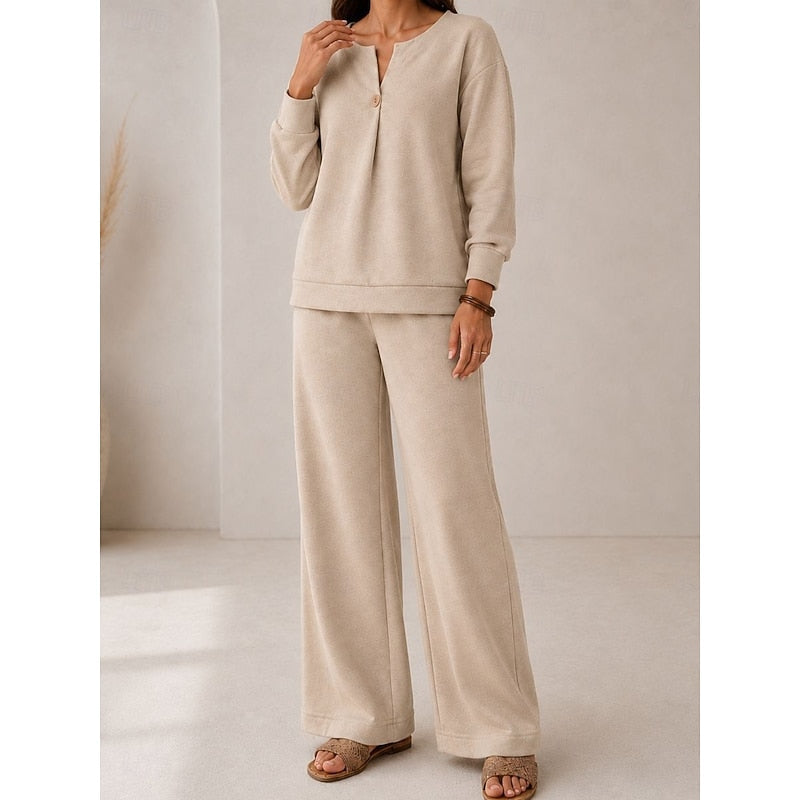 Nilvande | Femme Ensemble Loungewear Pantalon Large - Beige - Image 2