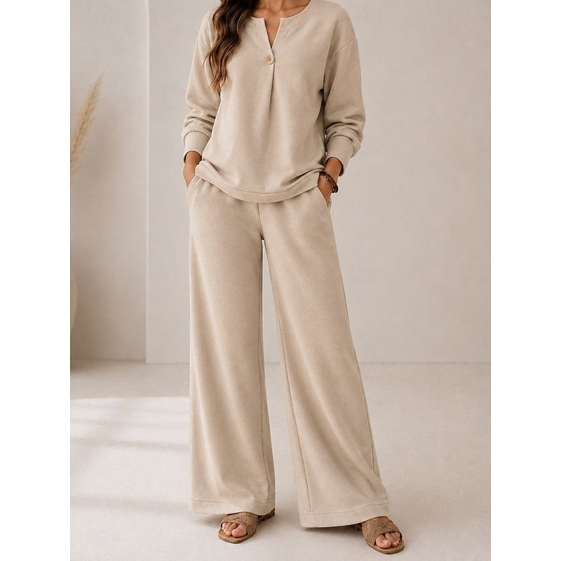 Nilvande | Femme Ensemble Loungewear Pantalon Large - Beige - Image 3