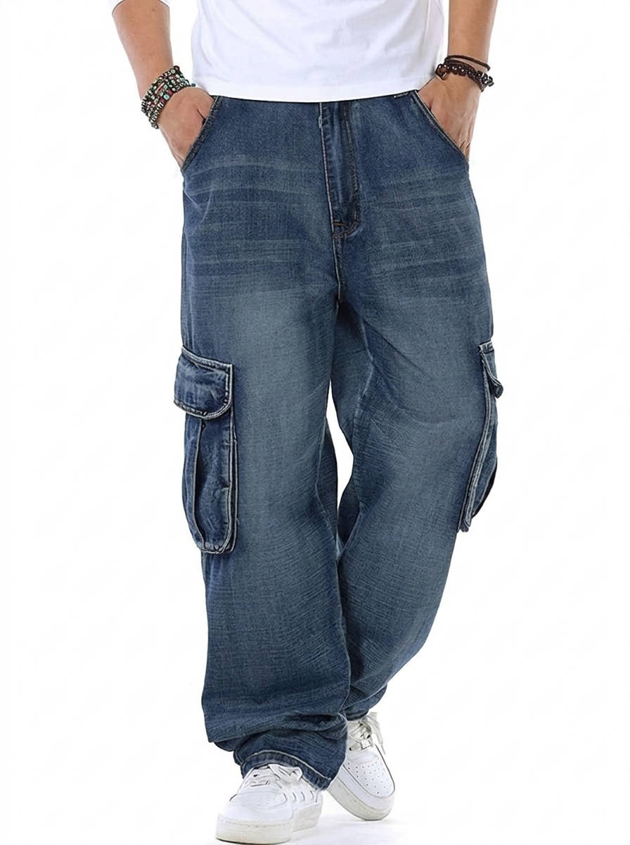 Énoch | Homme Jean Cargo Baggy Délavé - Blue - Image 1