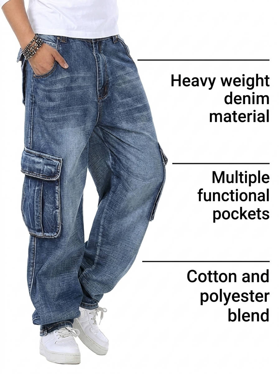 Énoch | Homme Jean Cargo Baggy Délavé - Blue - Image 6
