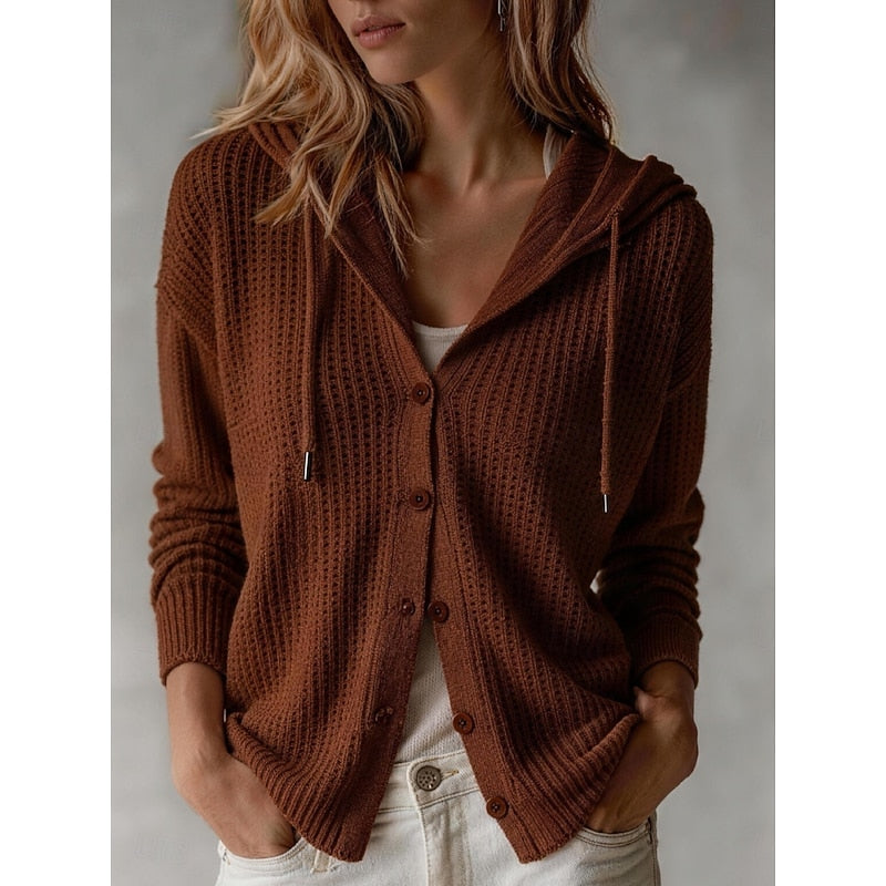 Énolinde | Cardigan à Capuche Femme Boutonné - Brown - Image 1