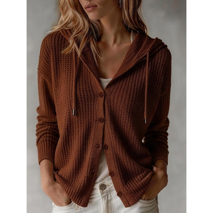 Énolinde | Cardigan à Capuche Femme Boutonné - Brown - Image 1