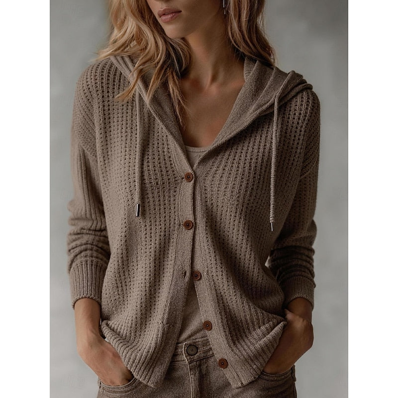 Énolinde | Cardigan à Capuche Femme Boutonné - Brown - Image 4
