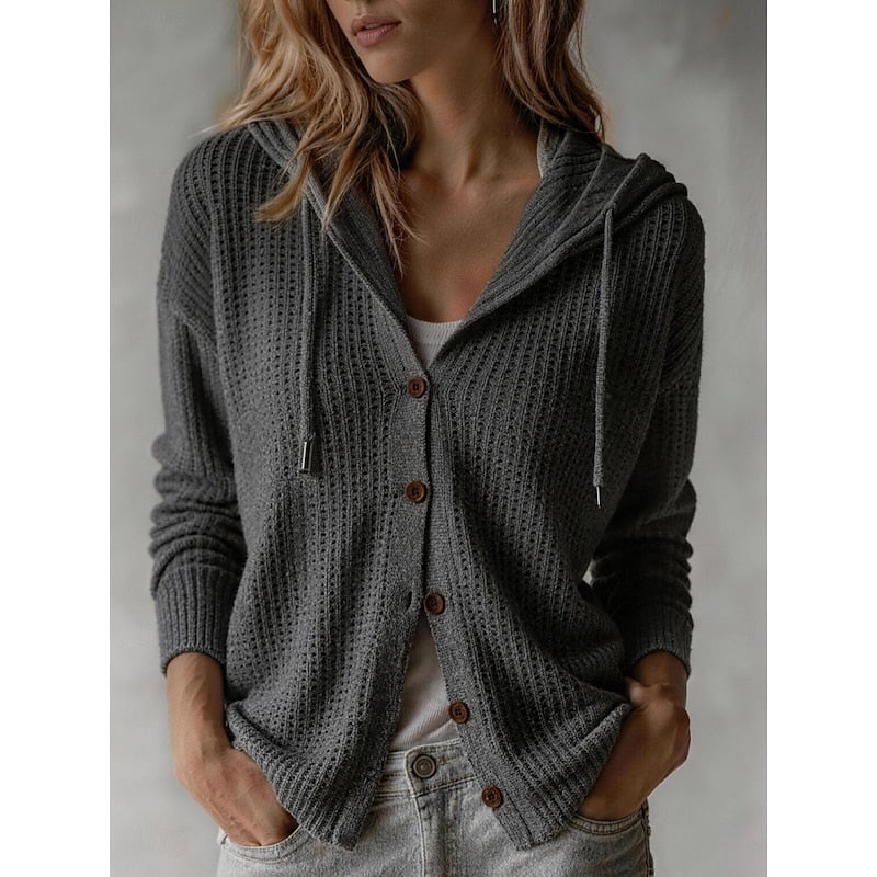 Énolinde | Cardigan à Capuche Femme Boutonné - Brown - Image 5