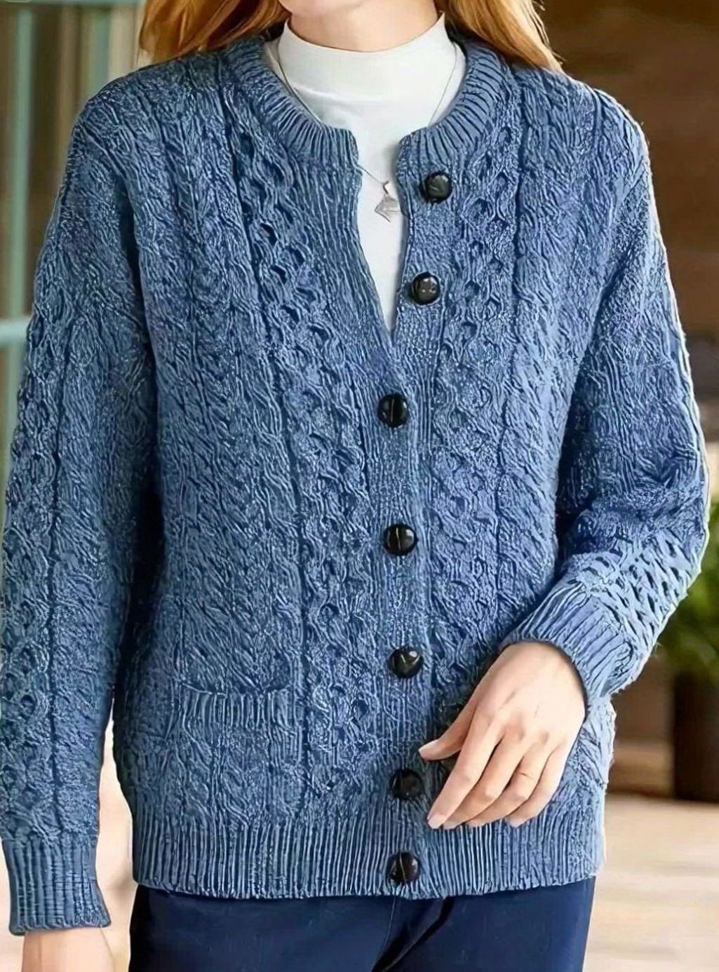 Nolvaine | Cardigan Torsadé Femme à Poches Boutonné - Dark Brown - Image 11