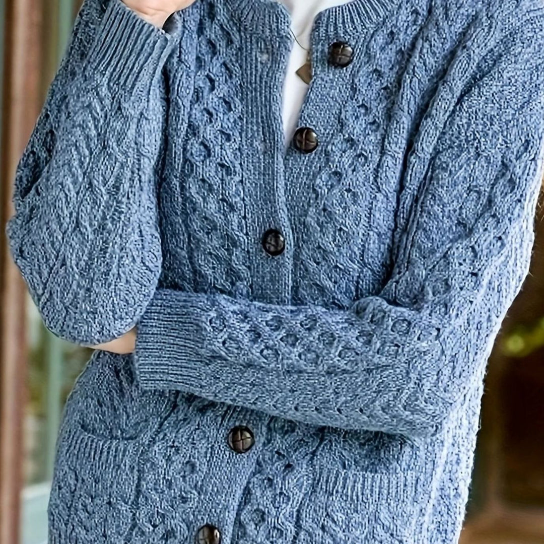 Nolvaine | Cardigan Torsadé Femme à Poches Boutonné - Dark Brown - Image 12