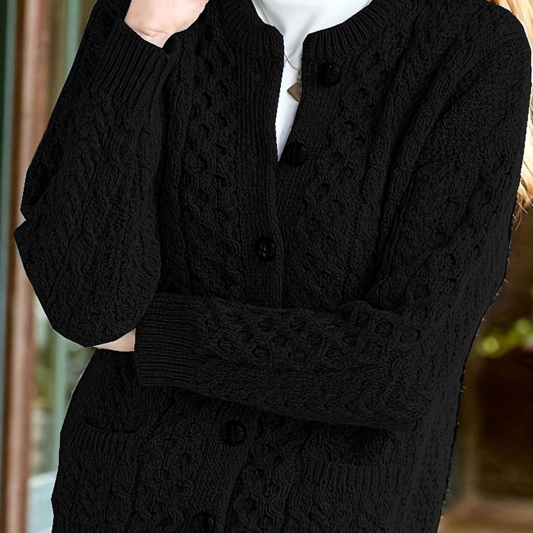 Nolvaine | Cardigan Torsadé Femme à Poches Boutonné - Dark Brown - Image 13