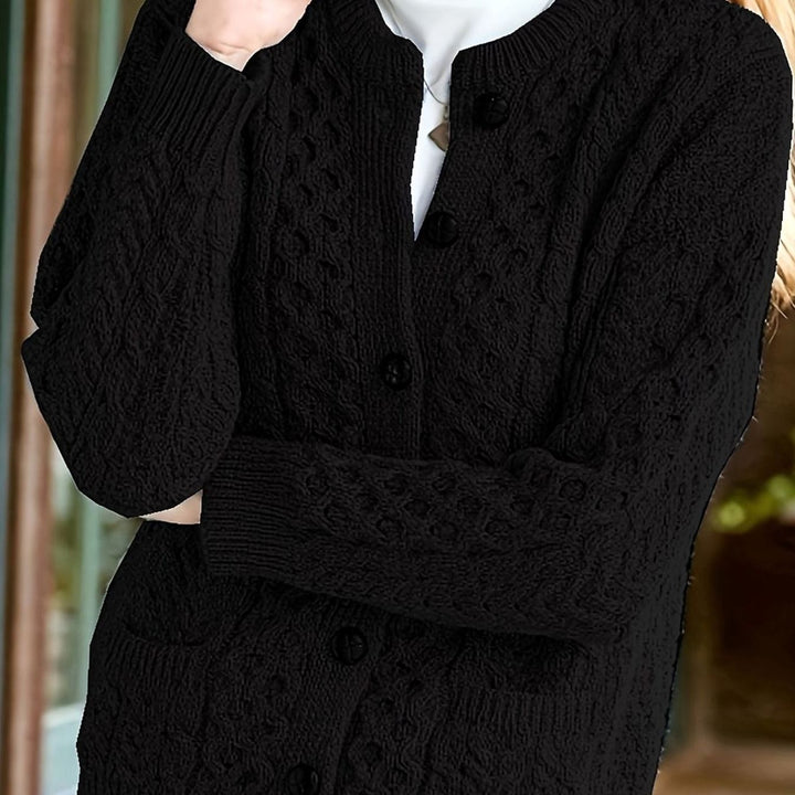 Nolvaine | Cardigan Torsadé Femme à Poches Boutonné - Dark Brown - Image 13