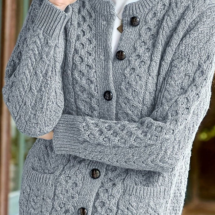 Nolvaine | Cardigan Torsadé Femme à Poches Boutonné - Dark Brown - Image 14