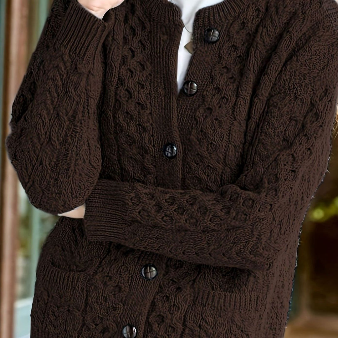 Nolvaine | Cardigan Torsadé Femme à Poches Boutonné - Dark Brown - Image 15