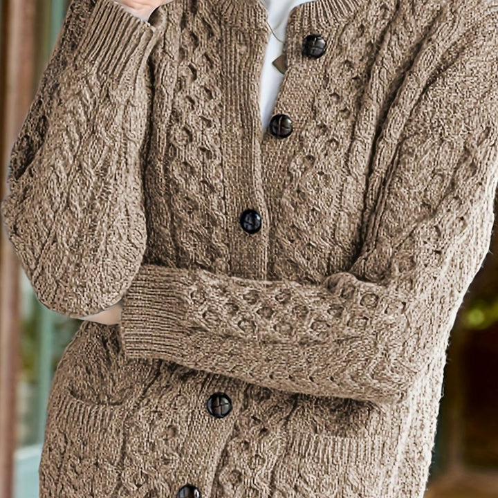 Nolvaine | Cardigan Torsadé Femme à Poches Boutonné - Dark Brown - Image 16