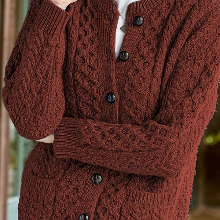 Nolvaine | Cardigan Torsadé Femme à Poches Boutonné - Dark Brown - Image 17
