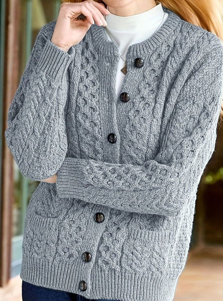 Nolvaine | Cardigan Torsadé Femme à Poches Boutonné - Dark Brown - Image 3