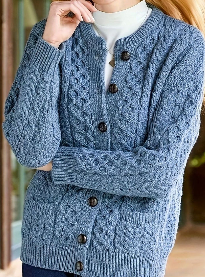 Nolvaine | Cardigan Torsadé Femme à Poches Boutonné - Dark Brown - Image 4