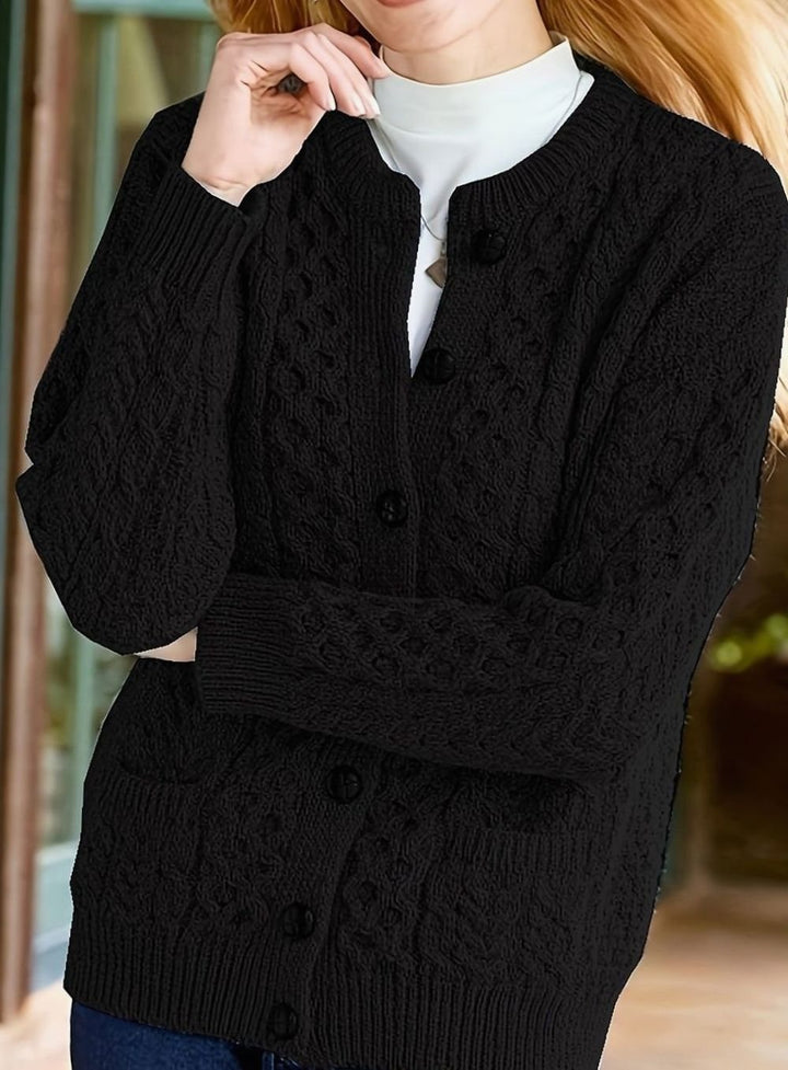 Nolvaine | Cardigan Torsadé Femme à Poches Boutonné - Dark Brown - Image 6
