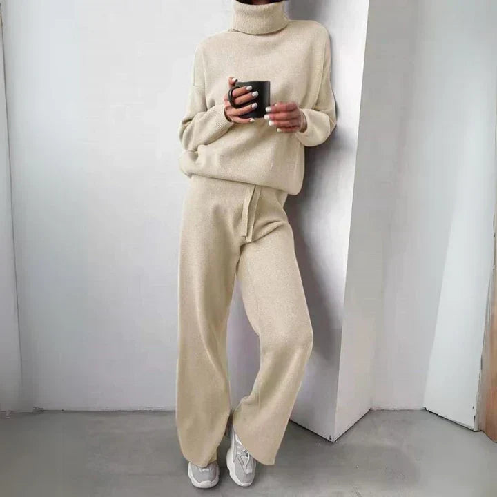 Nolvaire | Femme Ensemble Tricot Col Roulé Pantalon Large - Taupe - Image 4